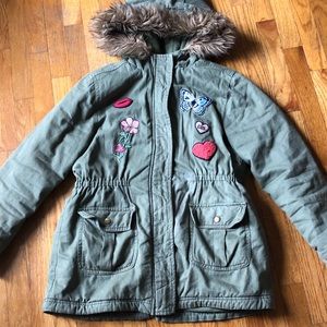 A green fur hooded girls XL  jacket